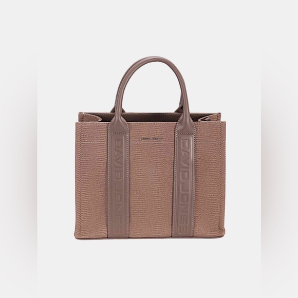 David Jones Canvas Tote Handbag with Contrast Leather Handles - Picture 1 of 10